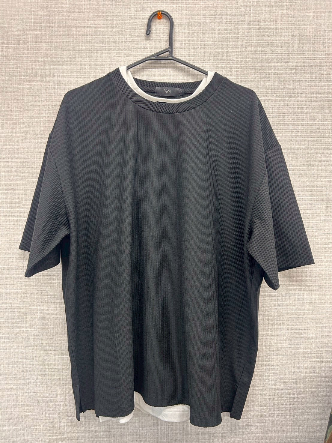 地柄ストライプアンサンブルTシャツ