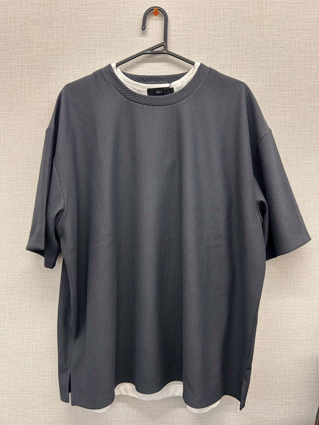 地柄ストライプアンサンブルTシャツ