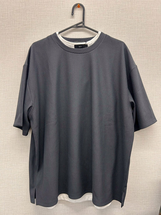 地柄ストライプアンサンブルTシャツ